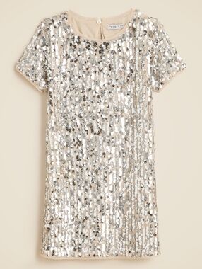 NWT J. Crew Girls Short Sleeve Silver Sequins Shift Dress, Size 5